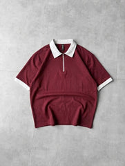 Back Print Zip Polo Shirt β Drop Shoulder Fine Terry Oversized T-Shirt