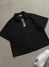 Korean Full Zip Oversized Shirt – Premium Fine Terry | Trendy Relaxed Fit Streetwear