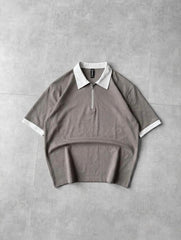 Back Print Zip Polo Shirt – Drop Shoulder Fine Terry Oversized T-Shirt
