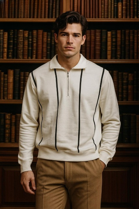 Classic Half-Zip Striped Sweatshirt