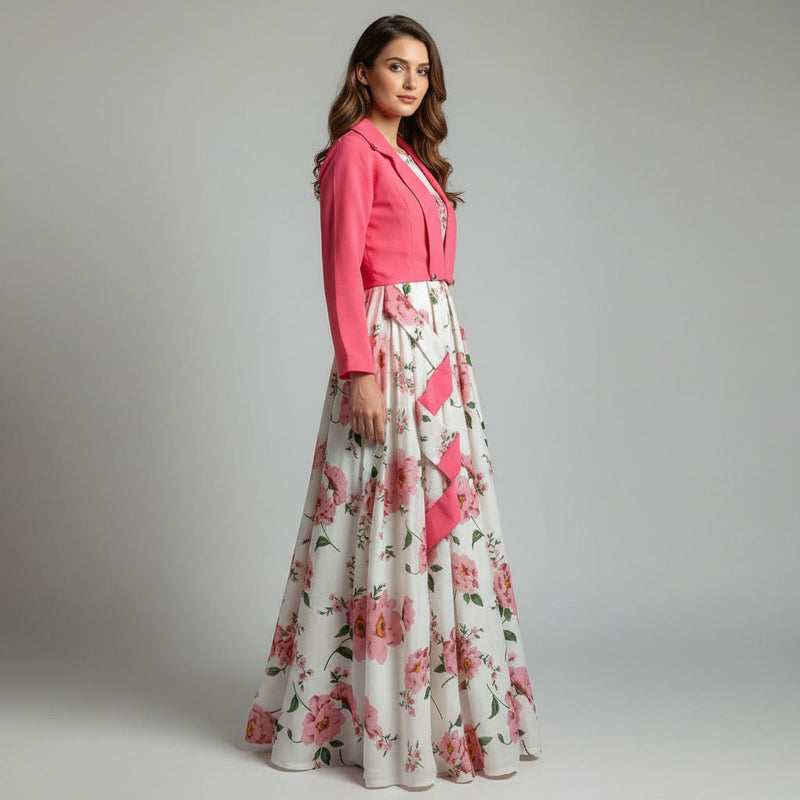 Winter Festival Digital Sleeve'less Maxi With Koti ❤️