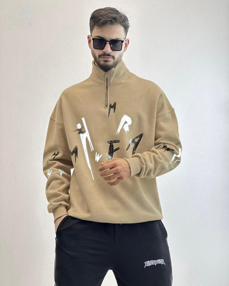 Letter Printed Mockneck Sweatshirt