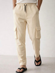 Men’s Cargo Pocket Straight Trousers – Cotton Terry Comfort Fit
